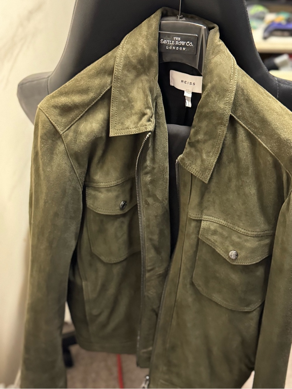 Reiss Olive Green Suede Utility Jacket